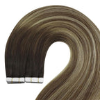 YoungSee Invisible Tape in Hair Extensions Balayage Human Hair Tape in Extensions Ombre Seamless Tape-in Extension Real Human Hair Brown Balayage with Blonde Human Hair Extension Tapein 24 Inch 20pcs