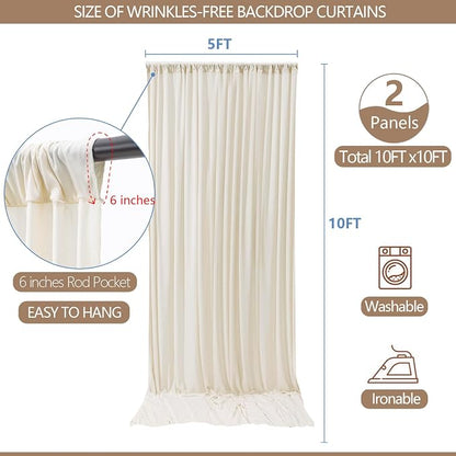 10x10ft Wrinkle Free Ivory Backdrop Curtain - Image 3
