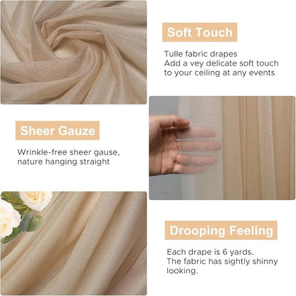 Nude Wedding Arch Draping Fabric Backdrop Drapes Sheer 3 Panels | 28.7"x20FT - Image 3