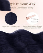 GOO GOO Invisi Edge Tape in Hair Extensions Human Hair, 1G Midnight Black, 20pcs 18inch 50g, Virgin Remy Hair, Seamless Injected Tape, Natural Look