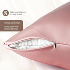 Set of 2 100% Silk Pillow Cases Queen - 6A Luxury Mulberry Silk Pillowcase for Hair and Skin - Anti-Wrinkle, Cooling & Smooth, Hidden Zipper - Pillowcases for Sleeping Women Girl, Boy, Pink