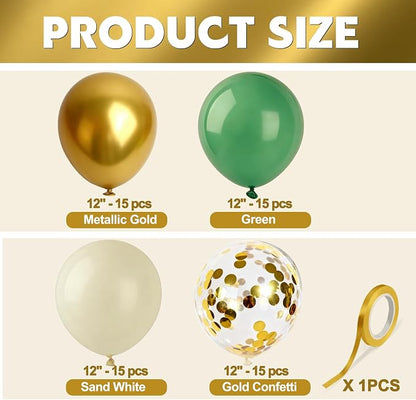 Green Gold Balloons 60Pcs 12 Inch Confetti Latex Balloon Set - Image 3