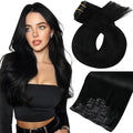 Moresoo Seamless Clip in Hair Extensions Human Hair Black PU Weft Seamless Human Hair Clip in Extensions Jet Black #1 Full Head 20inch 7pcs 120G