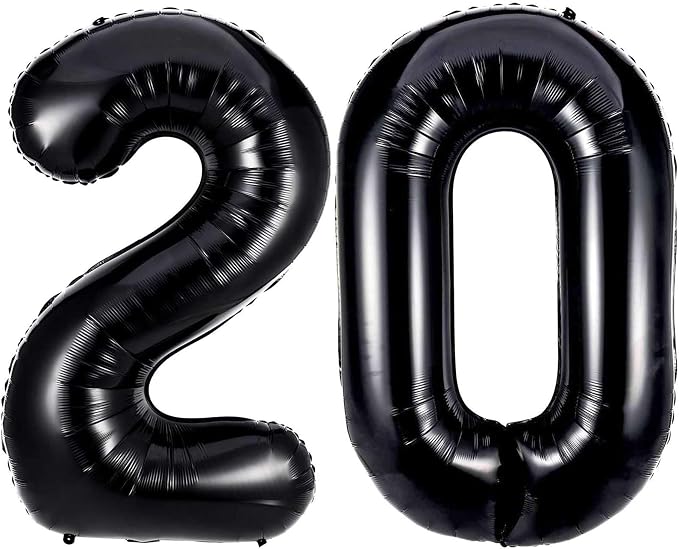 Black 20 Number Balloons, 40 Inch Giant Number 20 Balloons Foil Mylar Helium by Lovoir