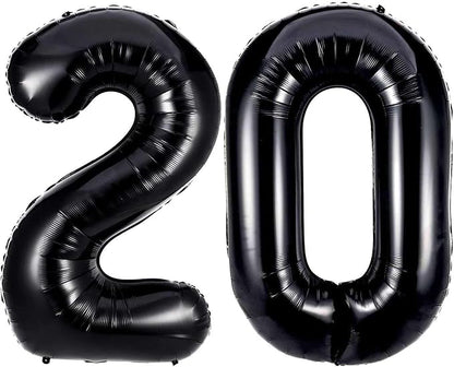 Black 20 Number Balloons, 40 Inch Giant Number 20 Balloons Foil Mylar Helium by Lovoir