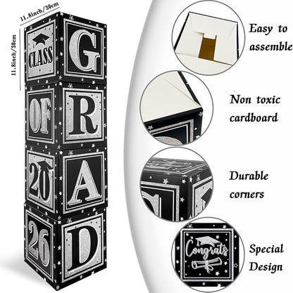 Black and Silver Graduation Decorations Class of 2026 Balloon Boxes - Image 5