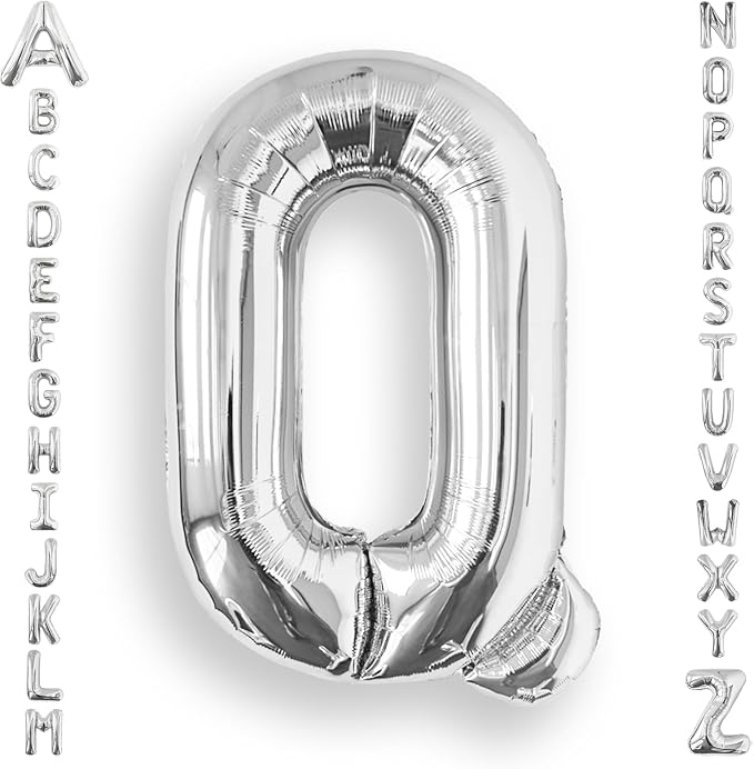 AULE 40 Inch Silver Q Balloon Letter Foil A-Z Birthday Big Alphabet | Birthday by AULE