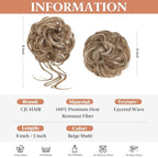 CJL HAIR 2PCS Messy Bun Hair Pieces Wavy Curly Synthetic Updo Chignon Fake Scrunchies Ponytail Extension for Women Beige Multi