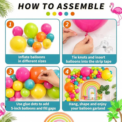 141 Pcs Rainbow Neon Balloon Arch Kit, Hot Pink Lime Green Orange Slate Blue - Image 7