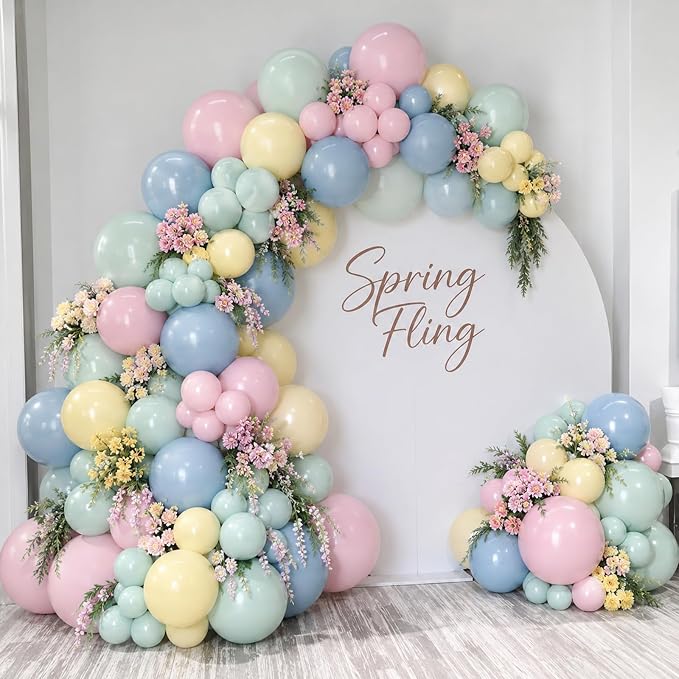 Pink Green Blue Balloons, 12 Inch Pastel Pink Sage Green Dusty Blue Yellow - Image 4