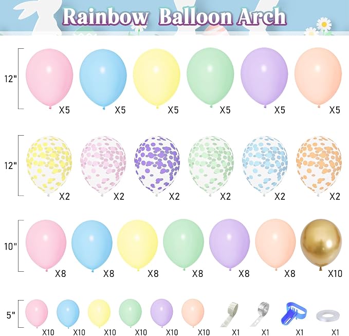 Amandir 164PCS Pastel Balloon Garland Kit, Rainbow Easter Unicorn Balloon Arch - Image 4