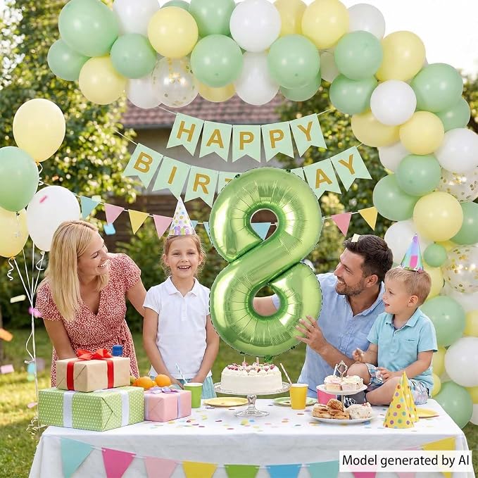 Light Green Number 8 Balloon 40 Inch, Glossy Metallic Numeral Event Decor | - Image 7