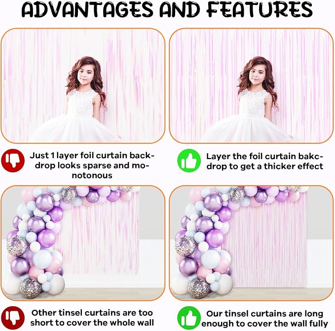 Voircoloria Iridescent Foil Fringe Backdrop Curtains, 2 Pack | Tinsel Streamers - Image 5