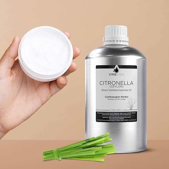 VINEVIDA Citronella Ceylon Essential Oil - Gallon Undiluted - Bulk Essential Oil for Soap Making, Safe for Skin, DIY Candle Scents, Candlemaking Scents - 8 lbs