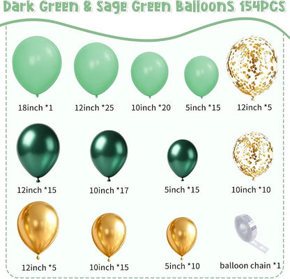 154 PCS Emerald Green and Gold Balloon Arch Kit, Forest Green Balloons in - Image 2