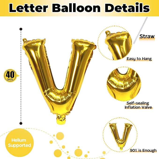 Gold Alphabet Balloons, 40 Inch Custom Name Balloons, Self Inflating Helium - Image 2