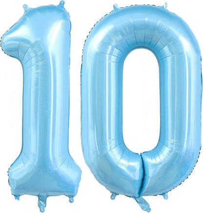Pastel Blue 10 Balloon Number, Light Blue 10 Balloons by BBPOOL
