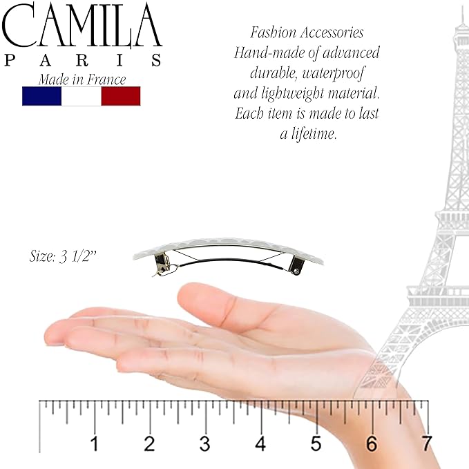 Camila Paris CP3248 French Hair Barrette Clip for Girls, White Shell, Rubberized Metal Closure Strong Hold Grip Hair Clips for Women, No Slip Durable Styling Girls Hair Accessories, Made in France
