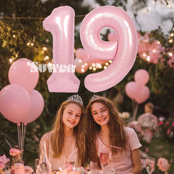 SUWEN 40 Inch Pink Large 19 Number Balloons Big Foil Helium Number Balloons 0-9 - Image 4