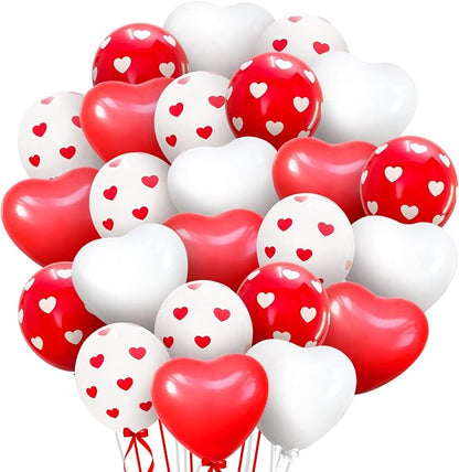 KatchOn Red and White Balloons 12 Inch, Heart Decorations, Romantic Decorations by KatchOn