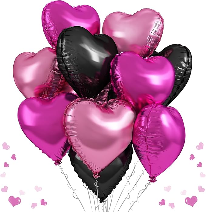Pink Black Heart Foil Balloons by TAOYE