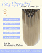 Full Shine Invisible Clip in Hair Extensions Human Hair 135 G Caramel Latte Rooted Highlight Blonde Clip in Human Hair Extensions 18 Inch 7 Pcs
