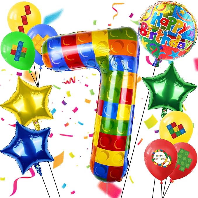 40 Inch Building Block Number Balloon, Colorful Number Block Foil Balloons by AXBMM