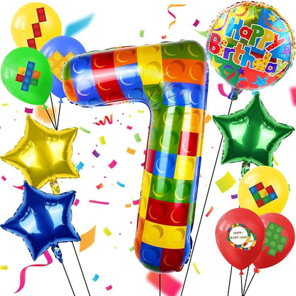 40 Inch Building Block Number Balloon, Colorful Number Block Foil Balloons by AXBMM