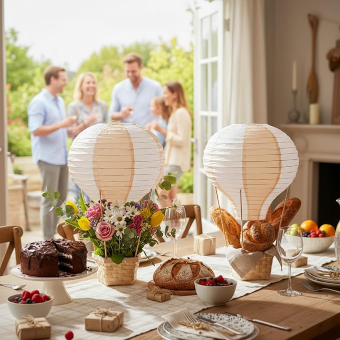 Meooeck 8 Sets Hot Air Balloon Tables Centerpieces, Light Brown | Classroom - Image 4