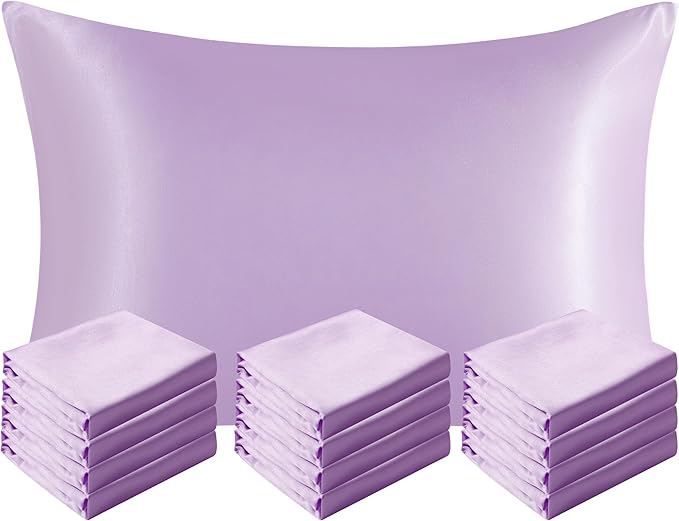 NTBAY 12 Pack Satin King Pillowcases for Hair and Skin, Luxurious and Silky Pillow Cases with Envelope Closure, 20 x 36 Inches, Light Purple