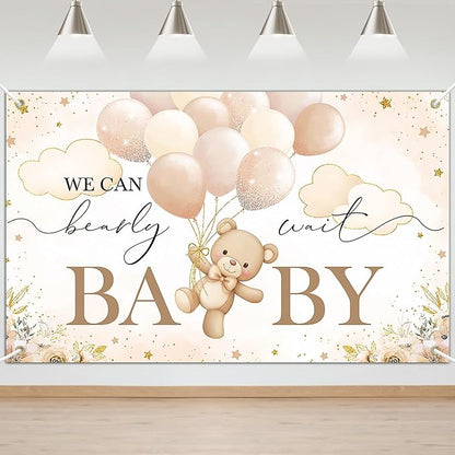 Mocsicka We Can Bearly Wait Backdrop Banner Brown Bear Baby Shower Banner Bear by Mocsicka