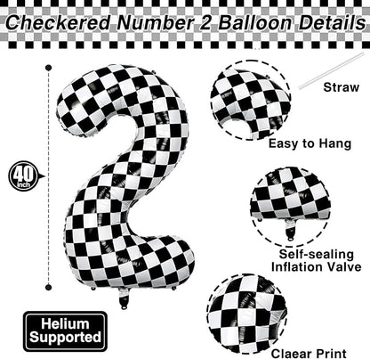 40 Inch Checkered Number 12 Balloon, Race Theme Foil Birthday Decor | 40in - Image 3