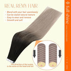 Full Shine Tape in Hair Extensions Human Hair Off Black 1B Ombre 18 Ash Blonde Balayage Tape ins Human Hair Extensions 20Pcs 50G Ombre Seamless Remy Skin Weft Straight 18Inch Tape in Extensions