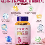 25-in-1 Biotin Supplement for Longer, Thicker & Healthier Hair, with Kertain, MSM, Zinc, Natural Herbal Extracts, Hair Growth Capsules Perfects for Women and Men, 120 Capsules