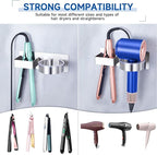 Hair Dryer Holder Blow Dryer Holder Wall Mounted, Adhesive Hair Straightener Holder, Hair Tool Organizer for Curling Iron Holder, Metal Hairdryer Holder Storage Organizer for Bathroom Vanity,Silver