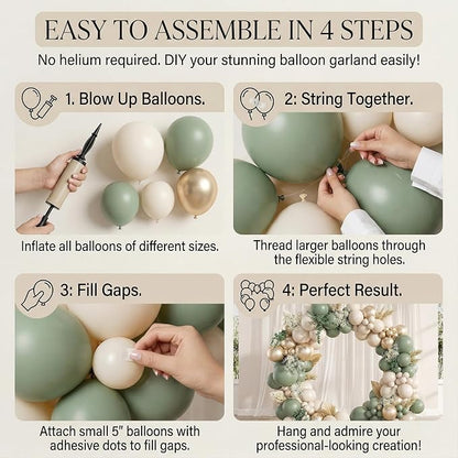 122Pcs Sage Green Cream Gold Balloon Arch Kit, 18 12 10 5 Inch Balloons | Olive - Image 3