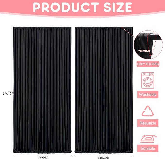 Asee'm Black Backdrop Curtains Drapes - Image 2