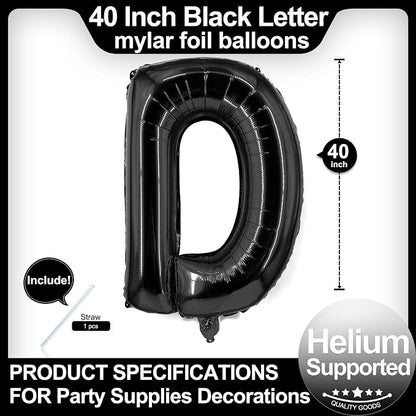 40 Inch Black Letter D Balloons, DIY Phrase Foil Alphabet Letter D Balloons DIY - Image 2