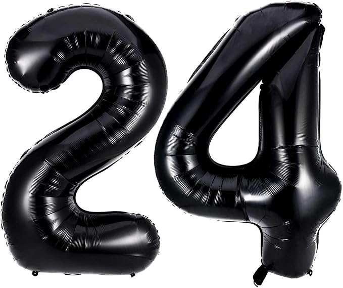 Black 24 Number Balloons, 40 Inch Giant Number 24 Balloons Foil Mylar Helium by Lovoir