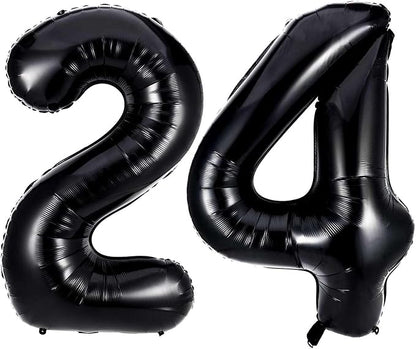 Black 24 Number Balloons, 40 Inch Giant Number 24 Balloons Foil Mylar Helium by Lovoir