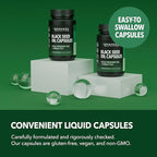 Cold Pressed Black Seed Oil Liquid Capsules with Green Tea Extract for Energy and Digestive Health Support - 60 Count - Nigella Sativa Supplement - Unflavored, Vegan, Non-GMO - 1 Month Supply