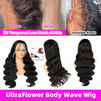 32 Inch 13x6 Body Wave Lace Front Wigs Human Hair 200 Density HD Lace Front Wigs Pre Plucked Brazilian Virgin Human Hair Wigs for Women Glueless Frontal Wigs Human Hair Natural Black Body Wave Wig