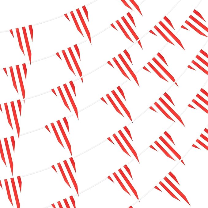 MAQIHAN 98 Ft Red White Striped Pennant Banner by MaqiIhanCustomOfficial