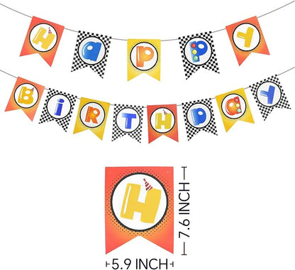 Checkered Happy Birthday Banner Sign Party Decoration - Image 2
