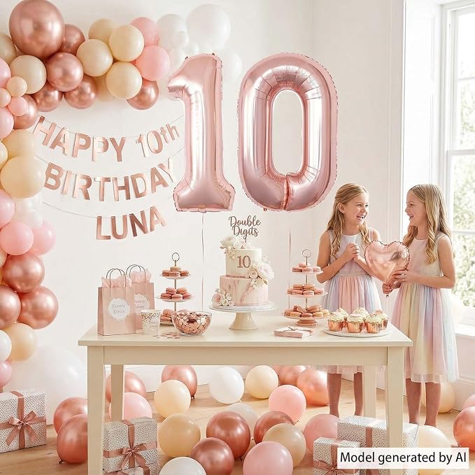 Rose Gold Number 10 Balloon 40 Inch, Luxurious Foil Pair - Image 2
