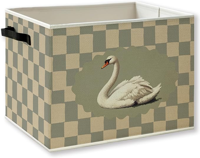 Vintage Swan Checkered Foldable Storage Bins Box by KSDUT