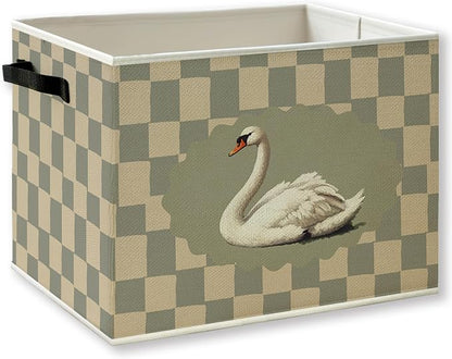 Vintage Swan Checkered Foldable Storage Bins Box by KSDUT