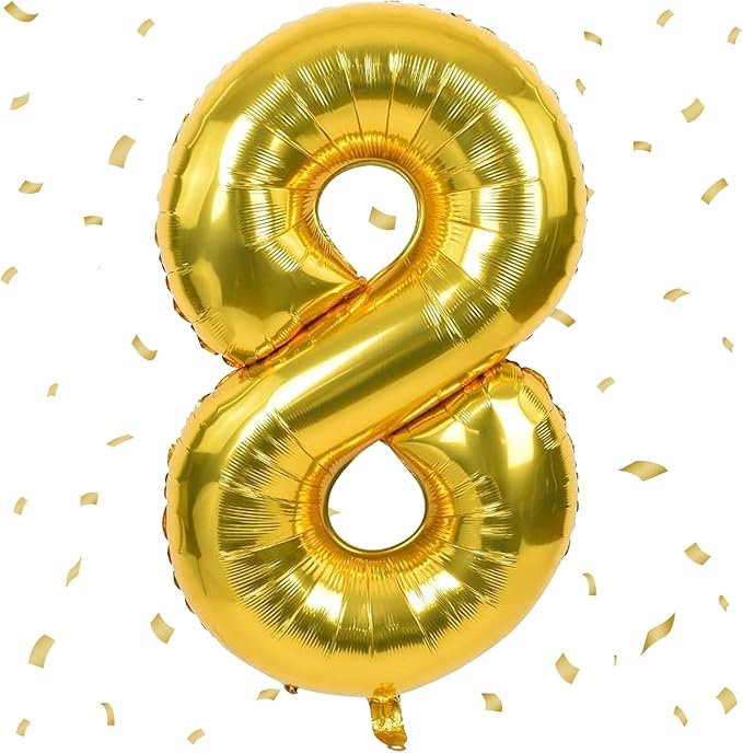 40 inch Gold Number Balloon Giant Foil Helium Balloons Gold Number 8 Balloon by Yeodong