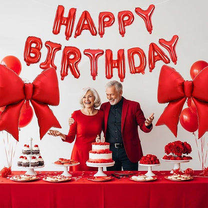 Vuzvuv Red Happy Birthday Balloons, 38 Inches Huge Red Bow Aluminum Foil - Image 5