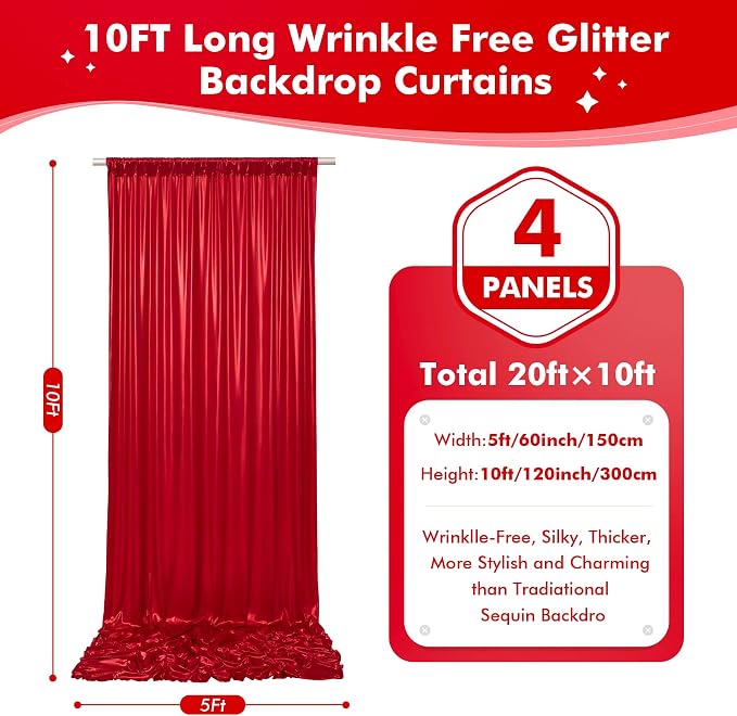 20x10ft Shimmer Red Sequin Backdrop Curtain - Image 6
